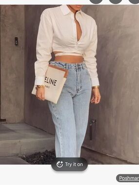 JLUXLABEL Cotton & Linen Cream Tie-Front Button Shirt Size Medium